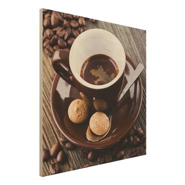 Holzbild - Kaffeetasse mit Kaffeebohnen - Quadrat 1:1
