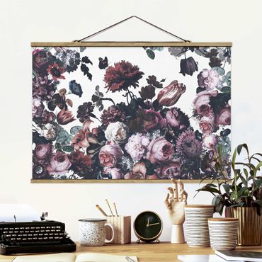 Stoffbild mit Posterleisten - Altmeisterlicher Blumenrausch mit Rosen Bouquett - Querformat 3:2