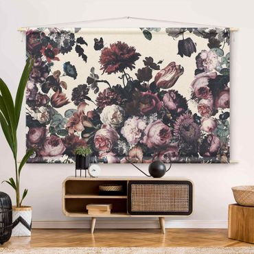 Wandteppich - Altmeisterlicher Blumenrausch mit Rosen Bouquet - Hochformat 3:2