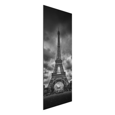 Aluminium Print - Eiffelturm vor Wolken schwarz-weiß - Panorama Hochformat