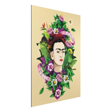 Alu-Dibond Bild - Frida Kahlo - Frida, Äffchen und Papagei