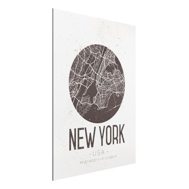 Alu-Dibond Bild - Stadtplan New York - Retro