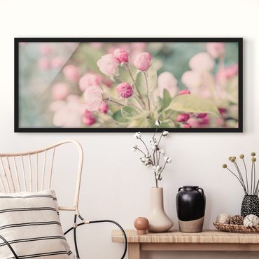 Bild mit Rahmen - Apfelblüte Bokeh rosa - Panorama 3:1