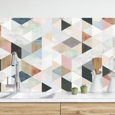 Küchenrückwand - Aquarell-Mosaik mit Dreiecken III