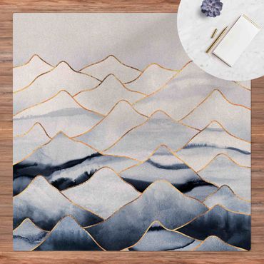 Kork-Teppich - Aquarell Berge Weiß Gold - Quadrat 1:1
