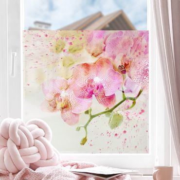 Fensterfolie - Sichtschutz - Aquarell Blumen Orchideen - Fensterbilder