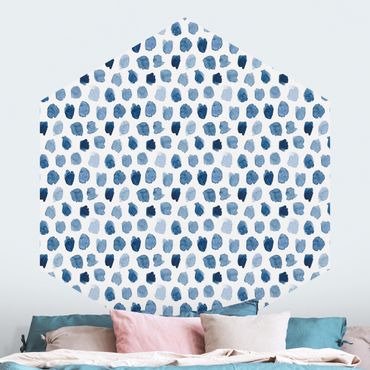 Hexagon Mustertapete selbstklebend - Aquarell Kleckse in Indigo