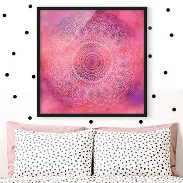 Bild mit Rahmen - Aquarell Mandala Pink Violett - Quadrat 1:1
