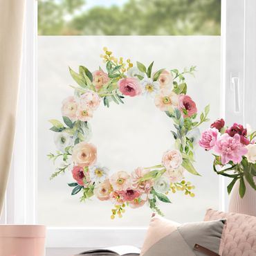 Fensterfolie - Sichtschutz - Aquarell Rosa Blüten Kranz - Fensterbilder