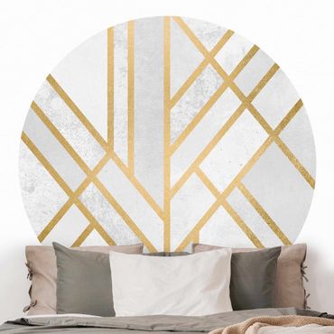 Runde Tapete selbstklebend - Art Deco Geometrie Weiß Gold