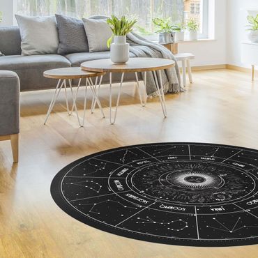 Runder Vinyl-Teppich - Astrologie Die 12 Sternzeichen Schwarz
