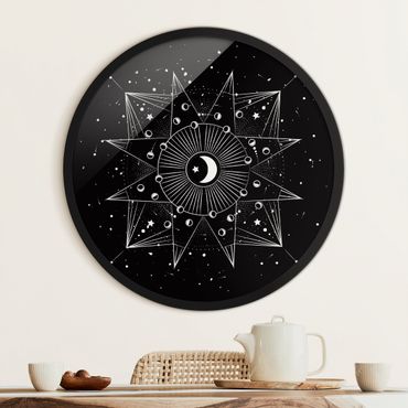 Rundes Gerahmtes Bild - Astrologie Mond Magie Schwarz