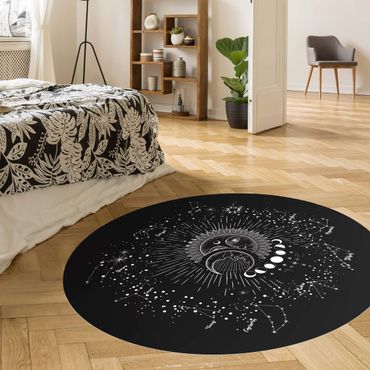 Runder Vinyl-Teppich - Astrologie Sonne Mond und Sterne Schwarz