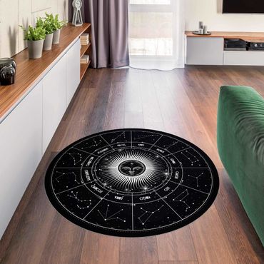 Runder Vinyl-Teppich - Astrologie Sternzeichen im Sonnenkreis Schwarz