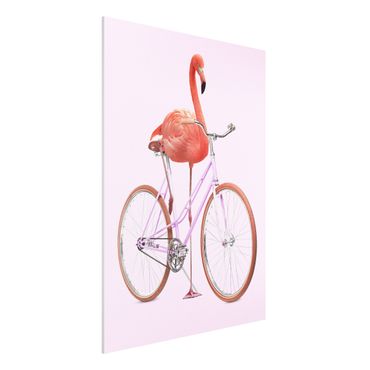 Forex Fine Art Print - Jonas Loose - Flamingo mit Fahrrad - Hochformat 4:3
