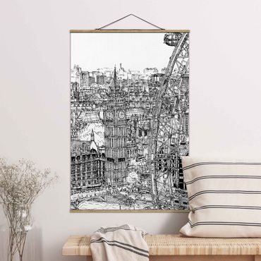 Stoffbild mit Posterleisten - Stadtstudie - London Eye - Hochformat 2:3