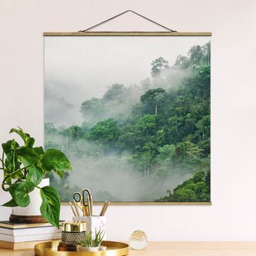 Stoffbild mit Posterleisten - Dschungel im Nebel - Quadrat 1:1