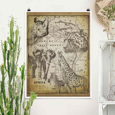 Poster - Vintage Collage - Africa Wildlife - Hochformat 4:3