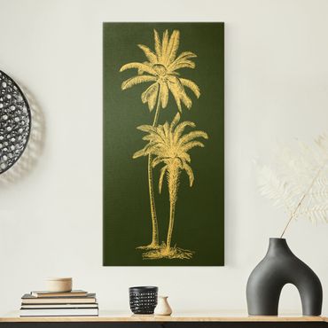 Leinwandbild Gold - Illustration Palmen auf Grün - Hochformat 1:2