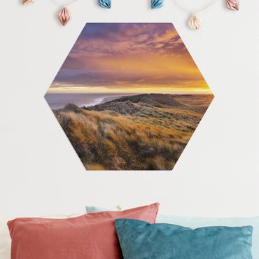 Hexagon Bild Alu-Dibond - Sonnenaufgang am Strand auf Sylt