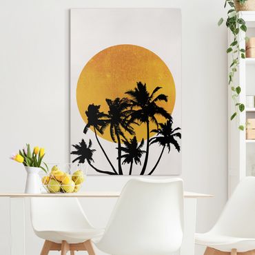 Leinwandbild - Palmen vor goldener Sonne - Hochformat 3:2
