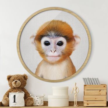 Rundes Gerahmtes Bild - Baby Affe Anton
