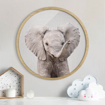 Rundes Gerahmtes Bild - Baby Elefant Elsa