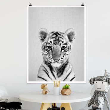 Poster - Baby Tiger Thor Schwarz Weiß - Hochformat 3:4