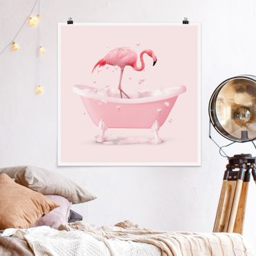 Poster - Badewannen Flamingo - Quadrat 1:1