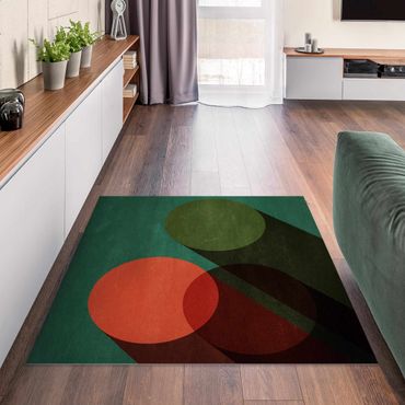 Vinyl-Teppich - Abstrakte Formen - Kreise in Grün und Rot - Quadrat 1:1
