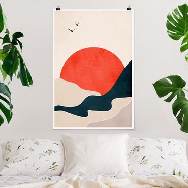 Poster - Berge in rotem Sonnenuntergang - Hochformat 2:3