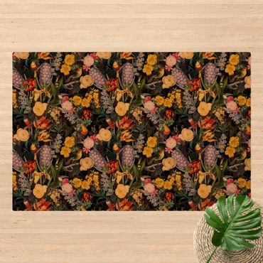 Kork-Teppich - Blumen mit Tropischen Vögeln Bunt - Querformat 3:2