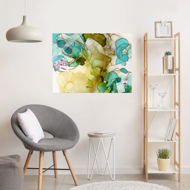 Glasbild - Blumenfacetten in Aquarell - Querformat