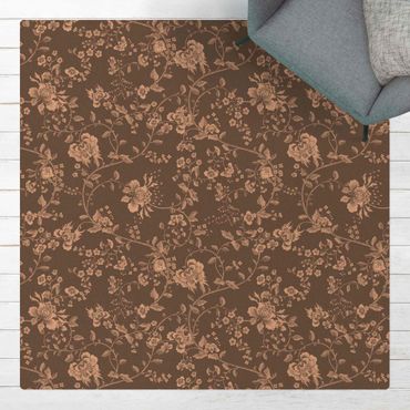 Kork-Teppich - Blumenranken auf Grau - Quadrat 1:1
