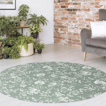 Runder Vinyl-Teppich - Blumenranken auf Grün
