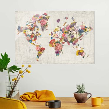 Glasbild - Botanische Weltkarte - Querformat