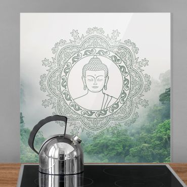 Spritzschutz Glas - Buddha Mandala im Nebel - Quadrat 1:1