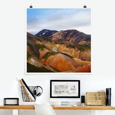 Bunte Berge in Island Glasbild im Hochformat | WALLART | Poster