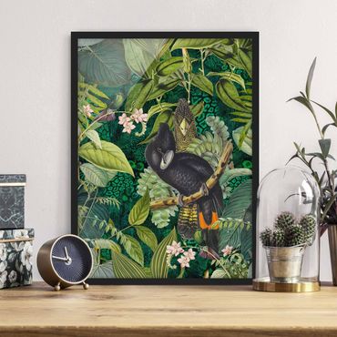 Bild mit Rahmen - Bunte Collage - Kakadus im Dschungel - Hochformat 3:4