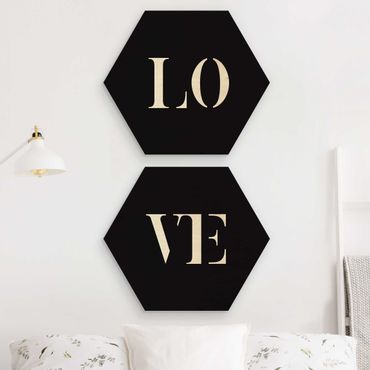 Hexagon Bild Holz 2-teilig - Buchstaben LOVE Weiß Set I