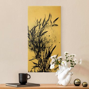 Leinwandbild Gold - Grafische Pflanzenwelt - Schwarzer Bambus - Hochformat 2:1