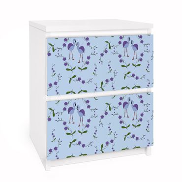 Möbelfolie für IKEA Malm Kommode - Selbstklebefolie Mille Fleurs Musterdesign Blau