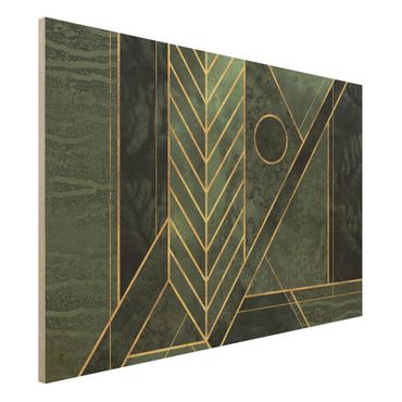 Holzbild - Geometrische Formen Smaragd Gold - Querformat 2:3