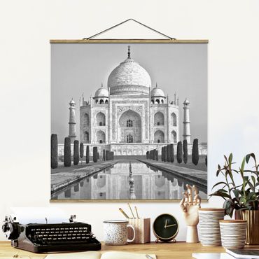 Stoffbild mit Posterleisten - Taj Mahal mit Garten - Quadrat 1:1