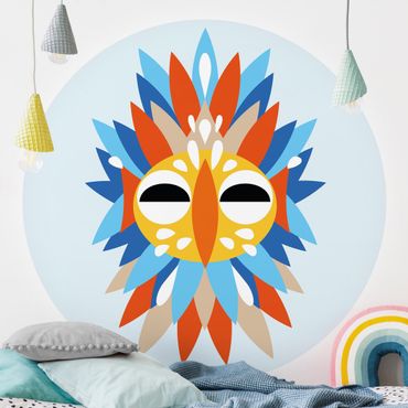 Runde Tapete selbstklebend - Collage Ethno Maske - Papagei