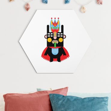 Hexagon-Alu-Dibond Bild - Collage Ethno Monster - König