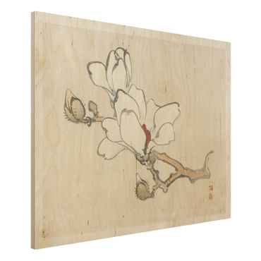 Holzbild - Asiatische Vintage Zeichnung Weiße Magnolie - Querformat 3:4