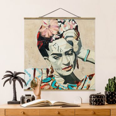 Stoffbild mit Posterleisten - Frida Kahlo - Collage No.1 - Quadrat 1:1