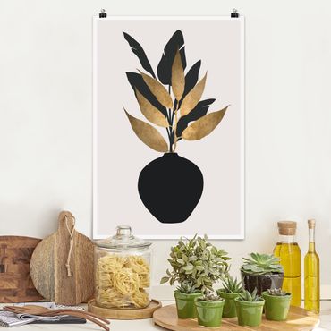 Poster - Grafische Pflanzenwelt - Gold und Schwarz - Hochformat 3:2