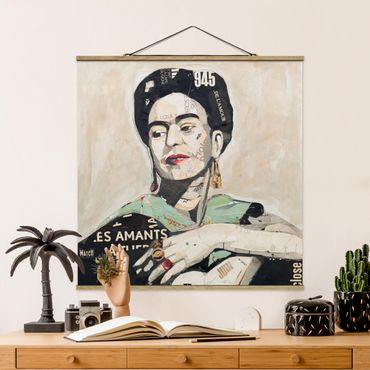Stoffbild mit Posterleisten - Frida Kahlo - Collage No.4 - Quadrat 1:1